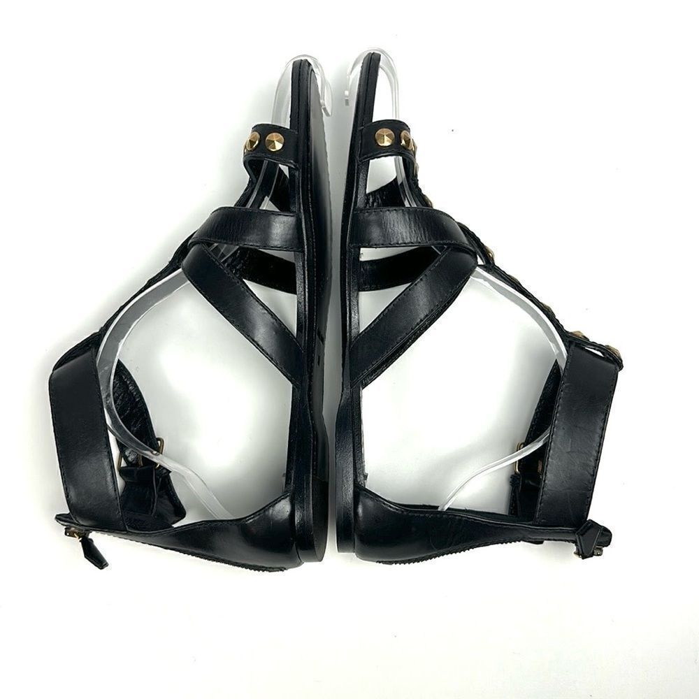 Miu Miu Black Leather Studded Gladiator Sandals with Gold Accents - Picture 6 of 14